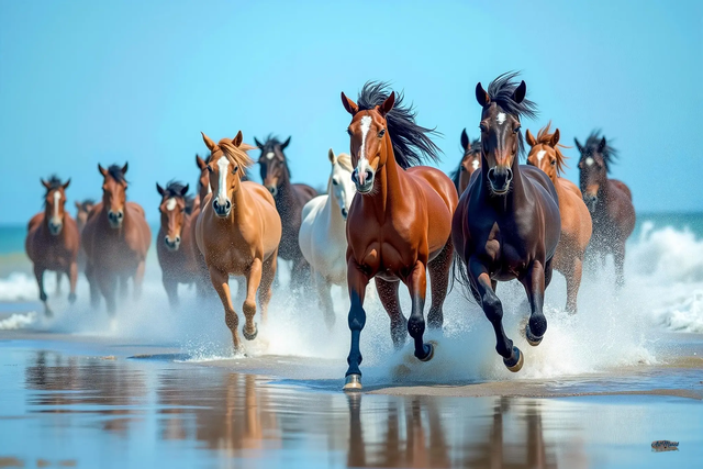 Toile & Poster Galop Sauvage 🌊 | Chevaux en Liberté – Art Mural Réaliste & Dynamique 🐎