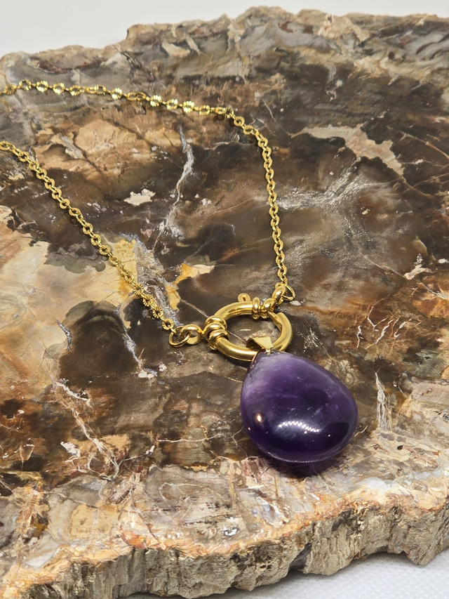 Collier acier et Améthyste 