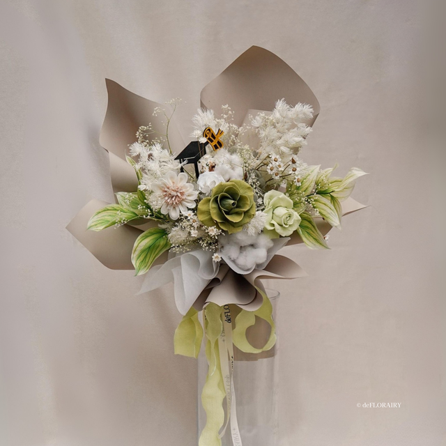 Preserved Rose & Cotton Flower Bouquet | Green Flowers | Next-Day Flower Delivery in Bristol | UK-Wide Delivery