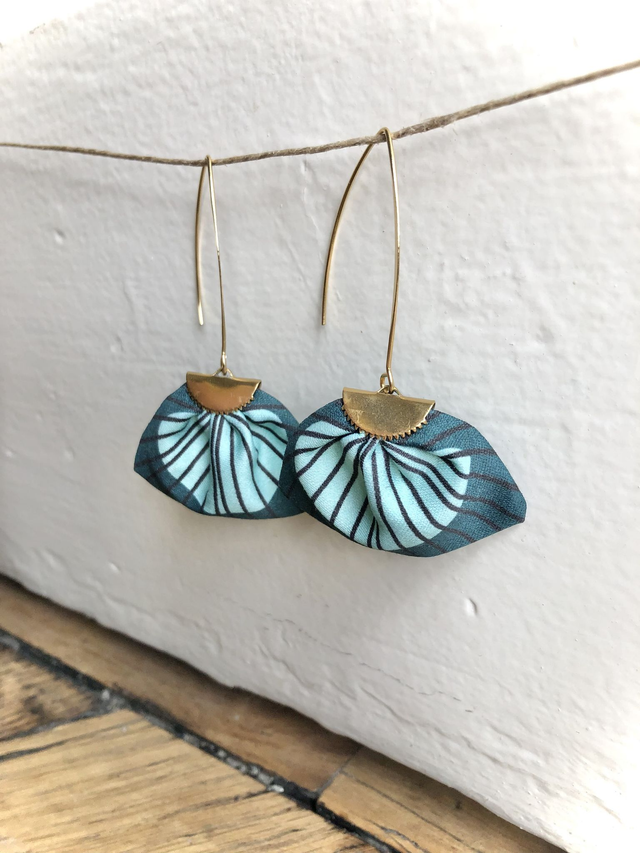 Boucles d'oreilles - LONGUES PLUMES - vert foncé