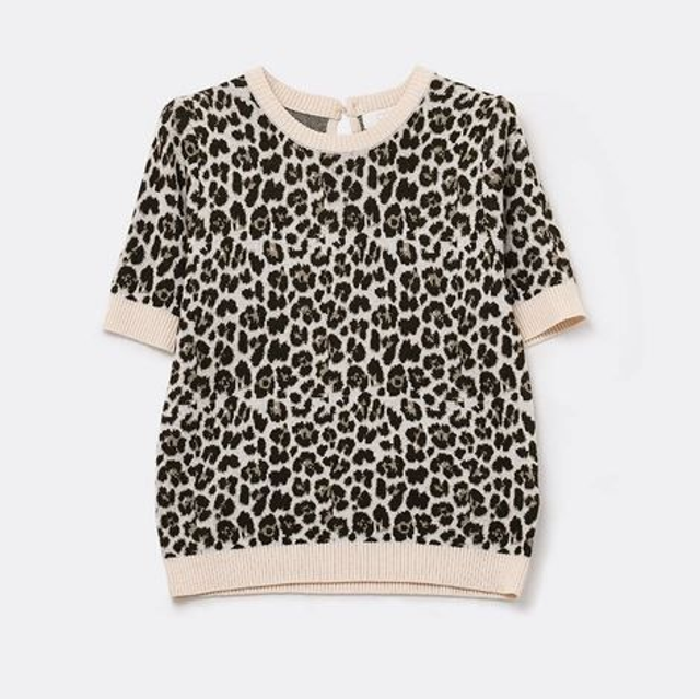 Pull léopard manches courtes femme – Col rond automne hiver