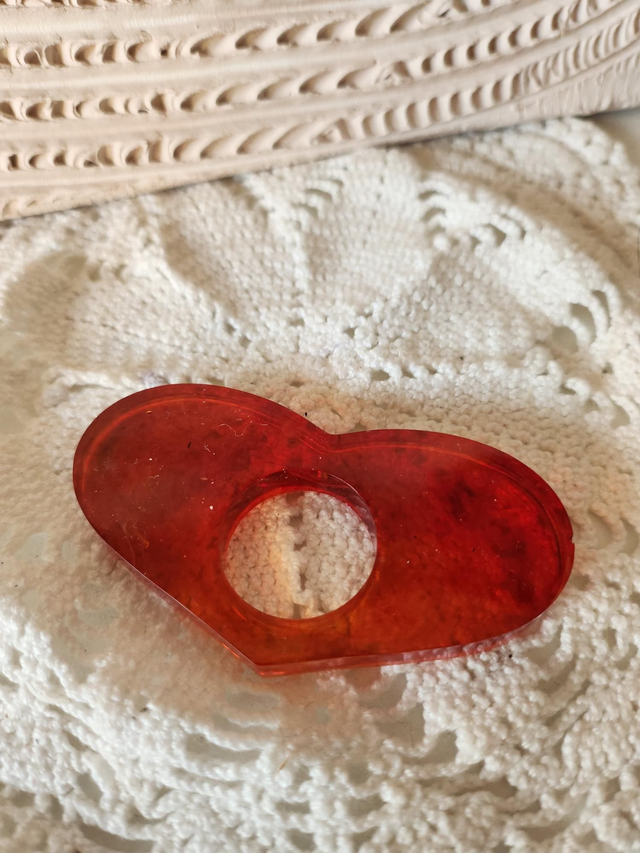 Bague de lecture résine cœur rouge orangé