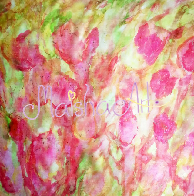 Unikatna, Ročno poslikana Svilena Ruta, Rdeči Tulipani