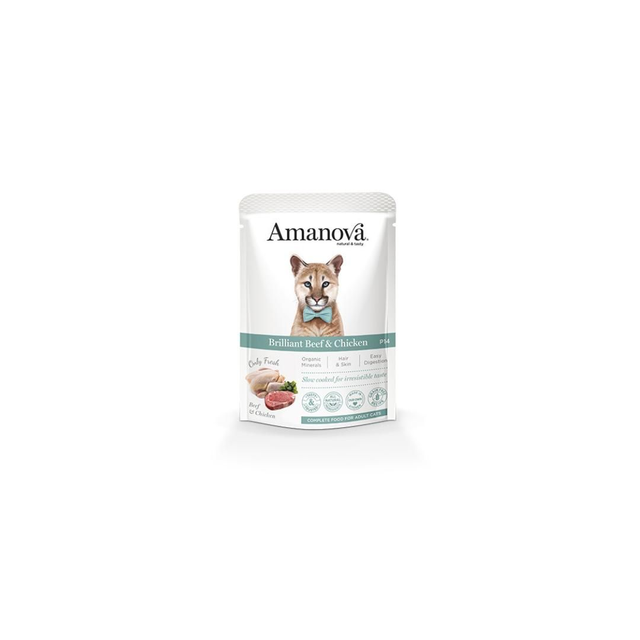 Amanova Pâtée 85gr chat boeuf &amp; poulet sans céréales (lot de 12 ou 24)