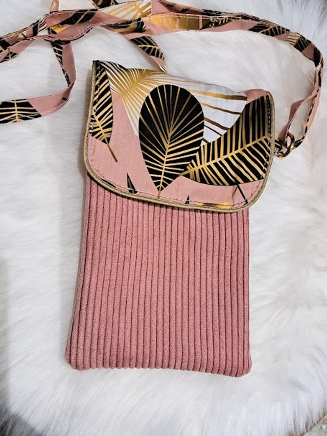 Pochette bandoulière pour smartphone (2)/ pochette pour téléphone en velours cotelé vieux rose