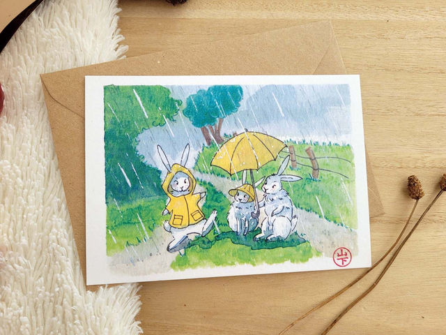 Lapins sous la pluie