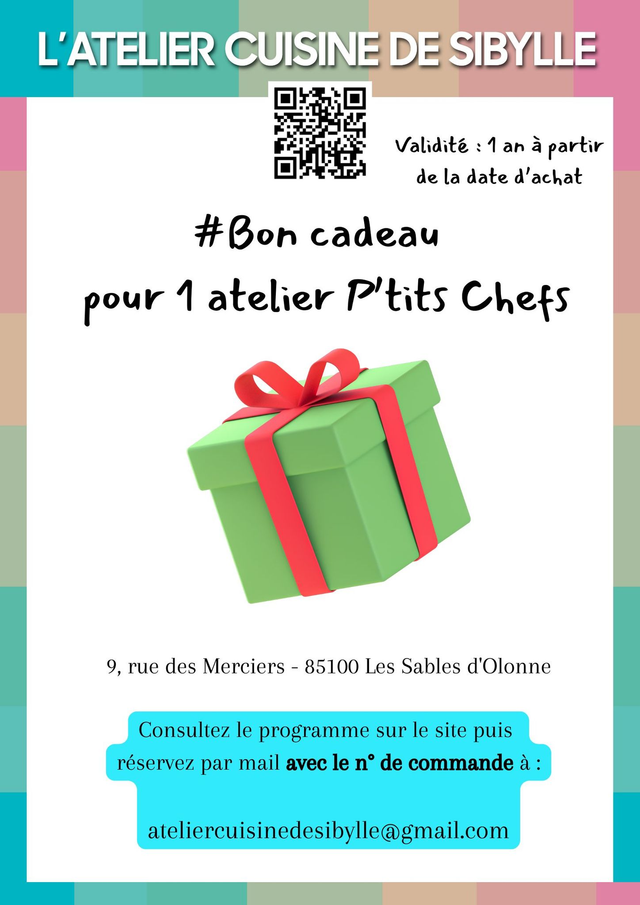 Bon cadeau atelier P'tits Chefs 2H - à partir de 6 ans - valable 1 an