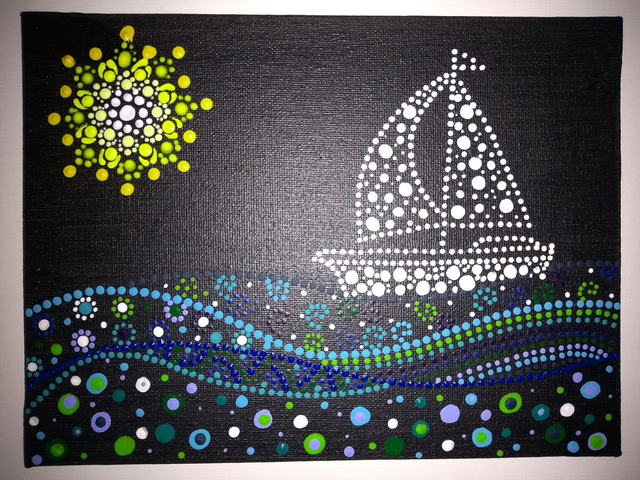 Peinture acrylique bateau - dot painting