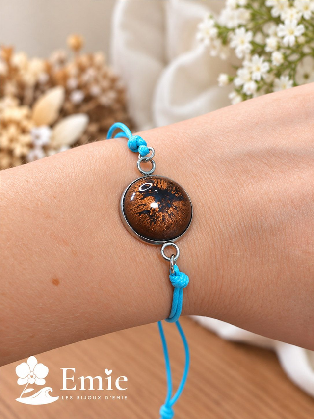 Bracelets - Ambrine✨ Bronze scintillant et fond bleu - Résine Epoxy