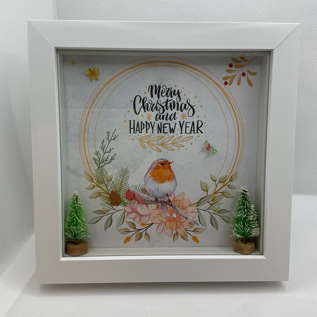 Christmas frame. Beautiful Christmas gift with Robin design.