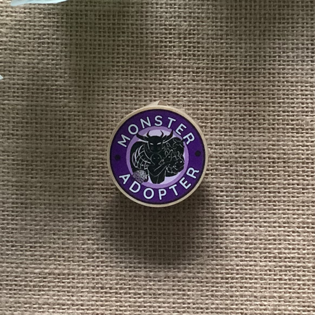 Wooden Pin Badge - Monster Adopter