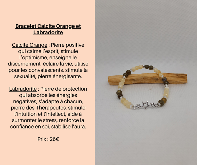 67- Bracelet Calcite Orange et Labradorite