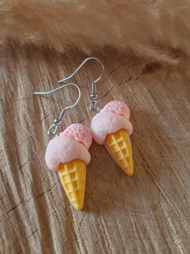 Boucles d'oreilles "Cornets de glace" - Modèle fraise