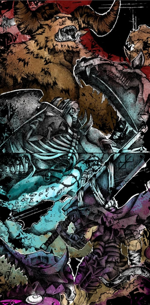 Berserk - Fresque (Guts, skull knight, zodd)