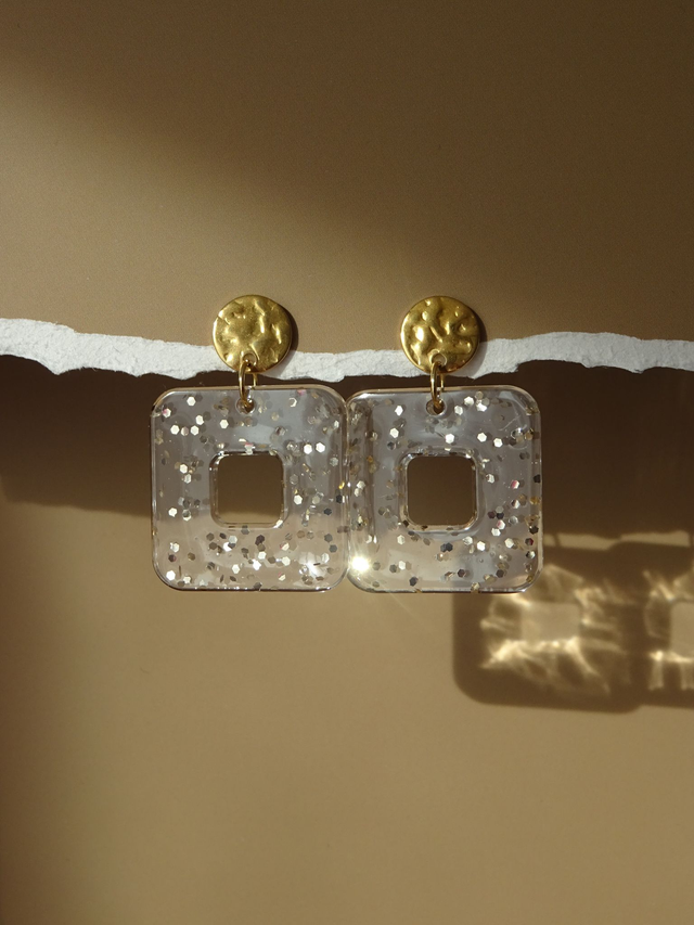 Carré : Transparent paillette champagne