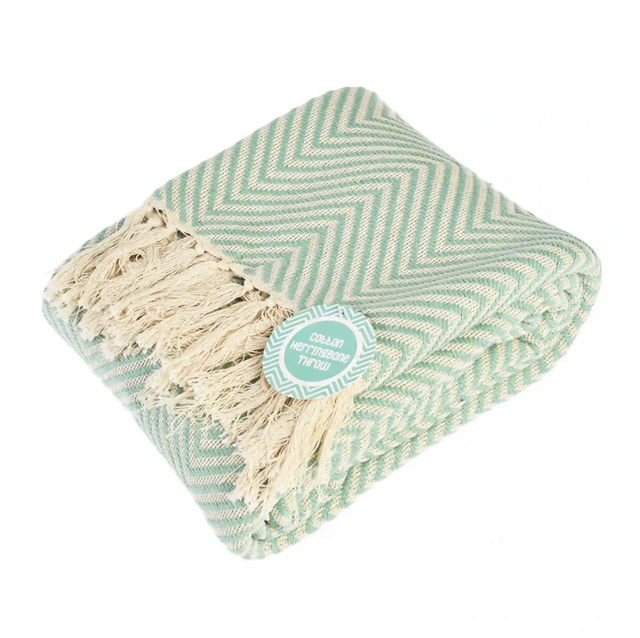 Large herringbone throw (225 x 150 cm) - Aqua