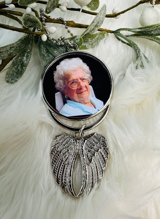 Silver Memorial Double Photo Angel Wings hanging Charm
