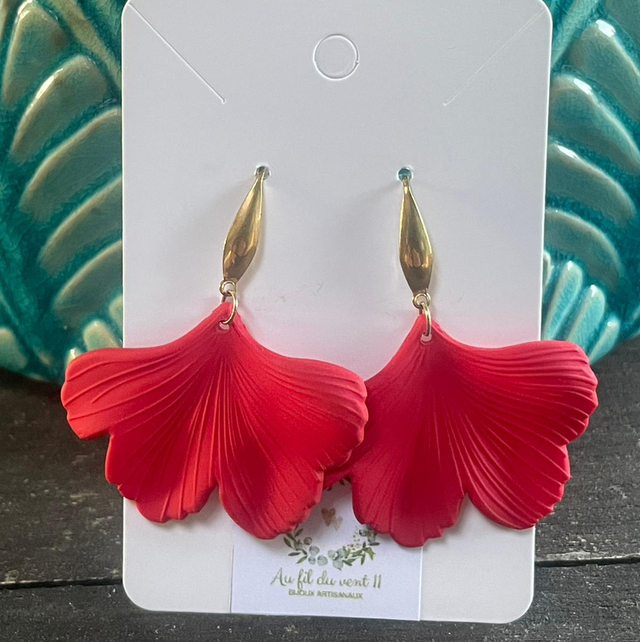 Boucle d’oreille Ginko rouge