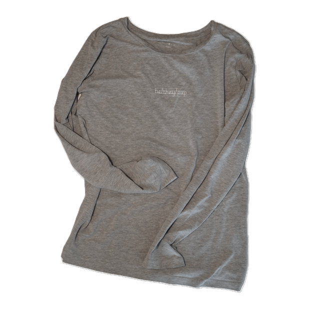 grey longsleeve "he / they / pup" size M