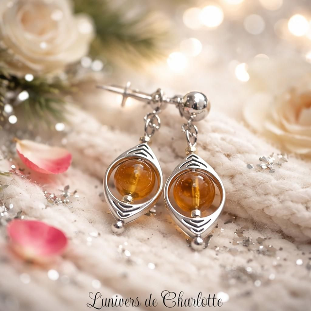 Boucles d'oreilles "Ambre" argenté BO-200