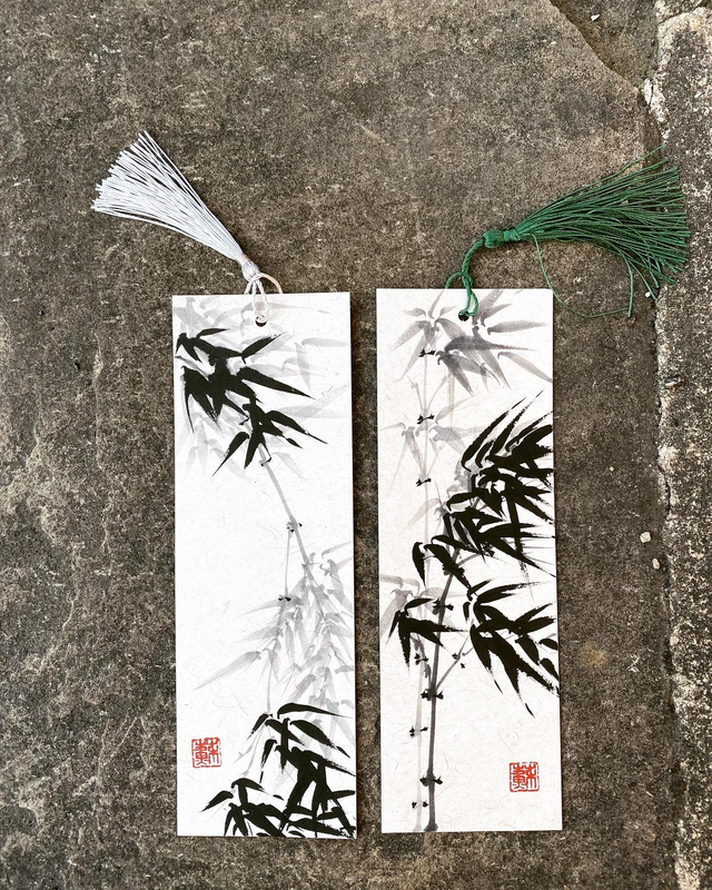 Pair of original, hand-painted bamboo bookmarks