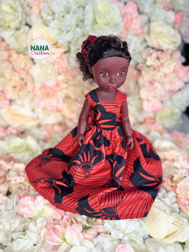 Poupée - Doll - Haut et Jupe fait main - tissu Wax | Cheveux bouclés