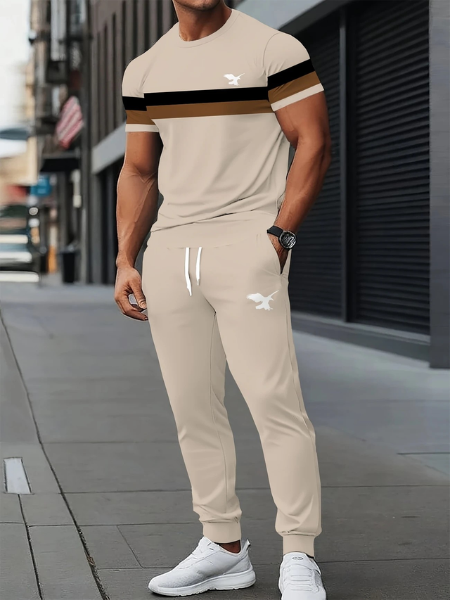 Men's 3D Print Casual Sports Short Sleeve Set