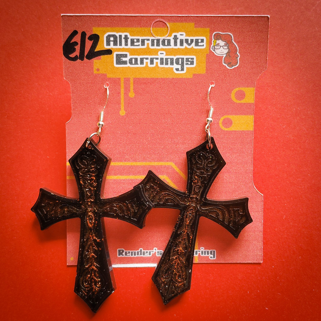 Black and Copper Cross - Alternative - Earrings  [EAR-ALT-BCCRO]