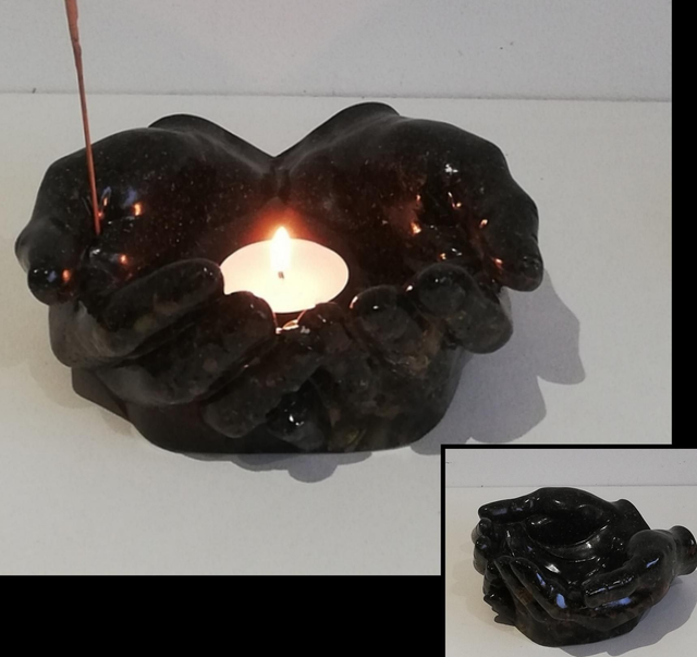 Support 4 éléments en sable noir et fleurs séchées