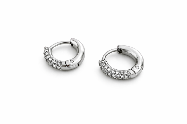 Argollas mini acero plateado y brillos 