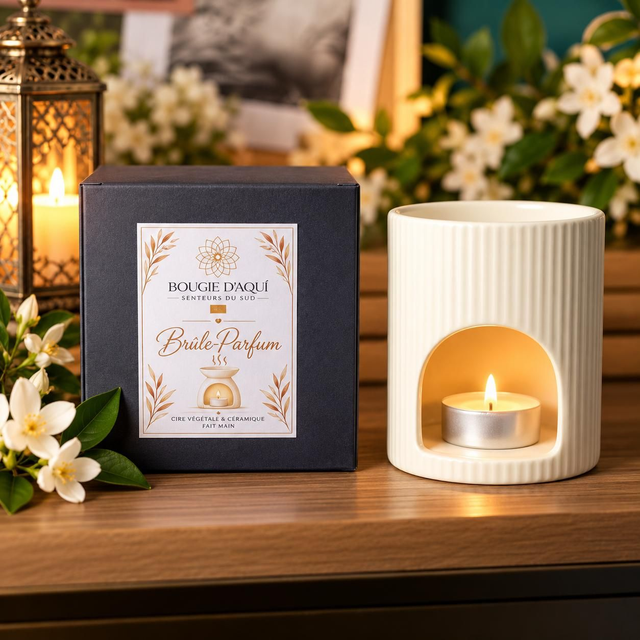 Brûle-parfum avec bougie chauffe-plat