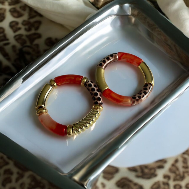 Bracelets acryliques léopard orangé