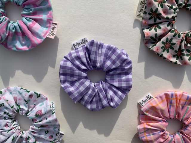 Purple Gingham Scrunchie 