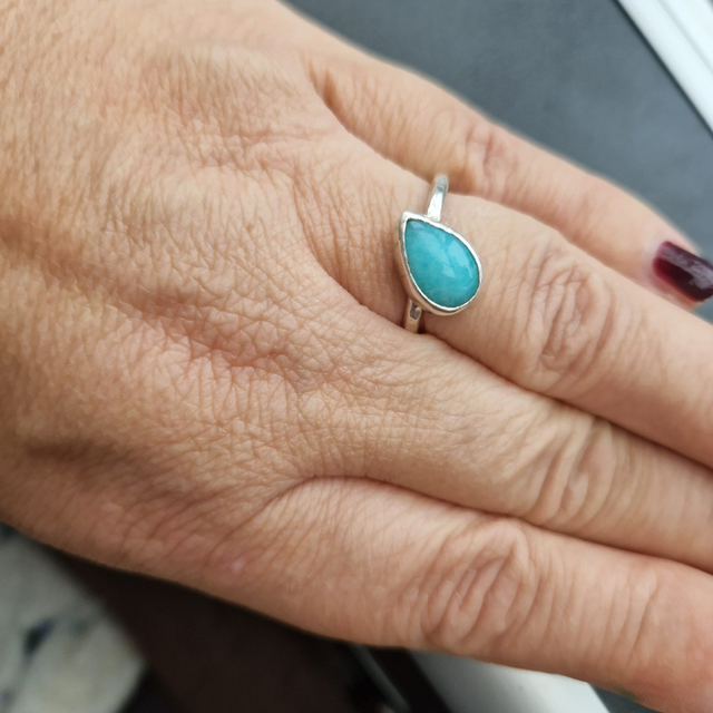 Sterling silver and offset turquoise ring size Q