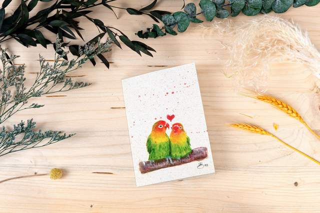 Graspapierkarte - Rosenköpfchen - Unzertrennliche