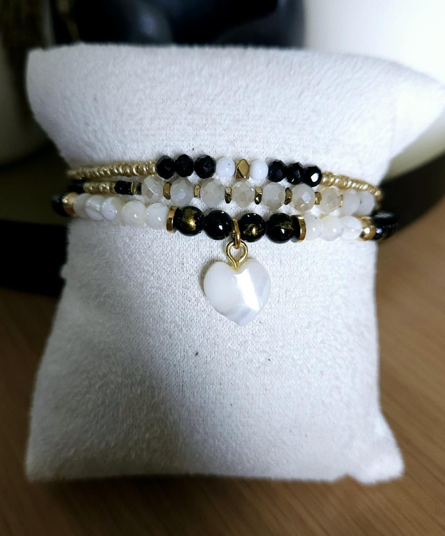 Bracelet triple rangs pendentif cœur 