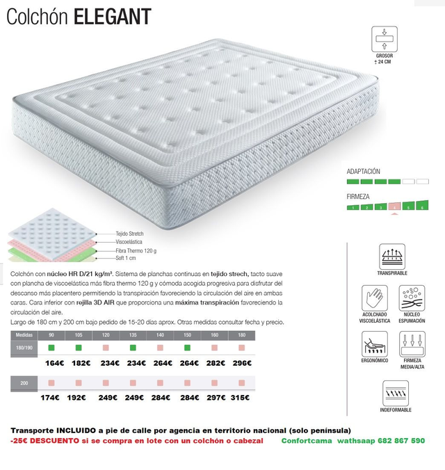 COLCHON ELEGANT 24 (Familia IMPORTA, transporte incluido)  
