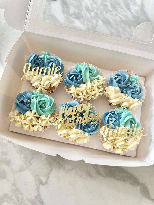 Blues &amp; white Birthday Cupcakes