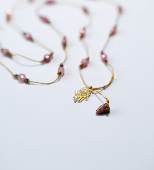 Sautoir ASMA Rodochrosite Rose