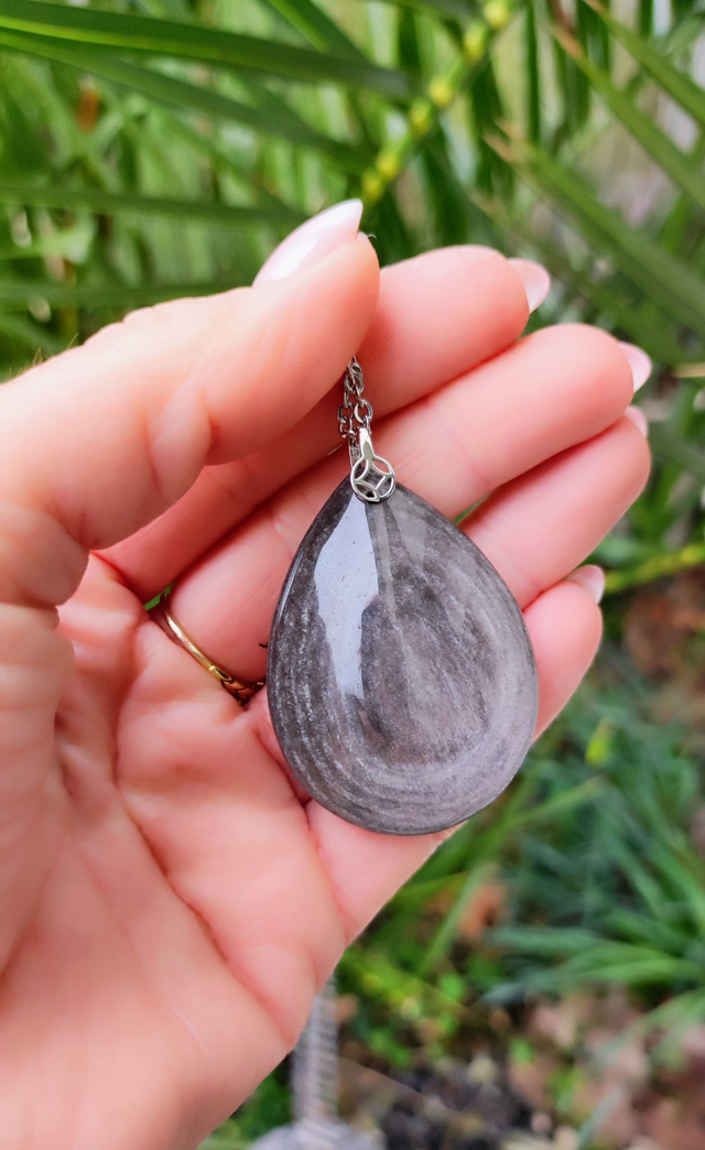 Pendentif Obsidienne argentée
