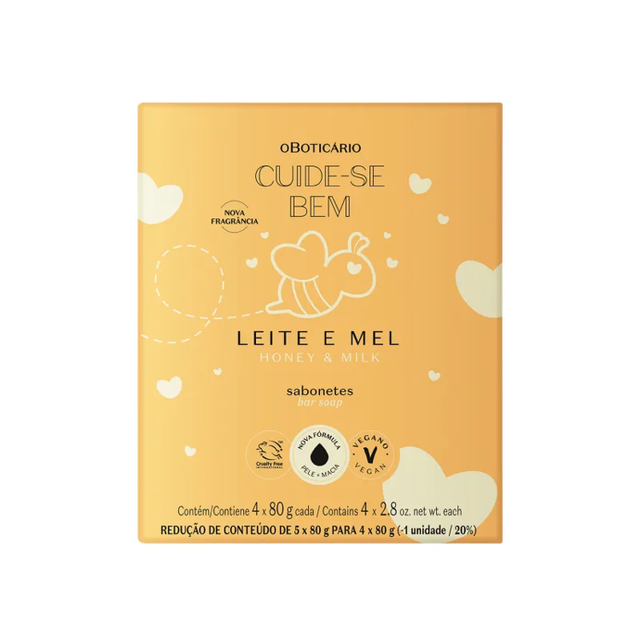 Sabonetes Em Barra Cuide-se Bem Leite e Mel 4x80g cada