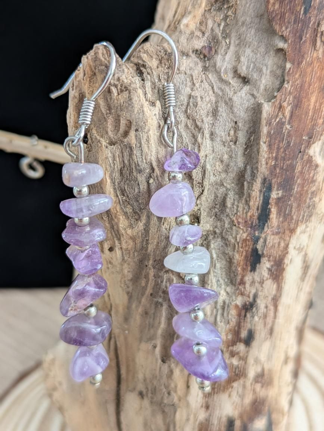 Boucles d'oreilles bohème Améthyste argent S925 