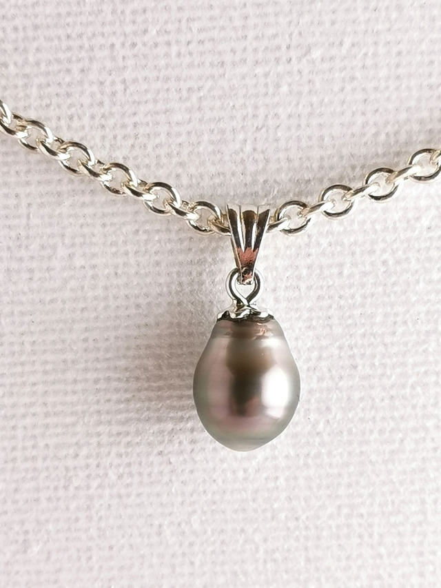 Pendentif en argent 925 avec véritable perle de Tahiti