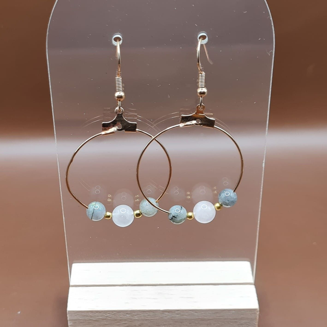 Créoles Labradorite - quartz rose 3 cm