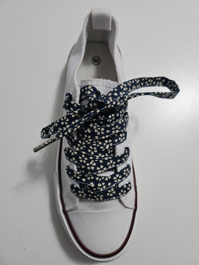 Lacets en tissu fait main - fleurs bleu beige
