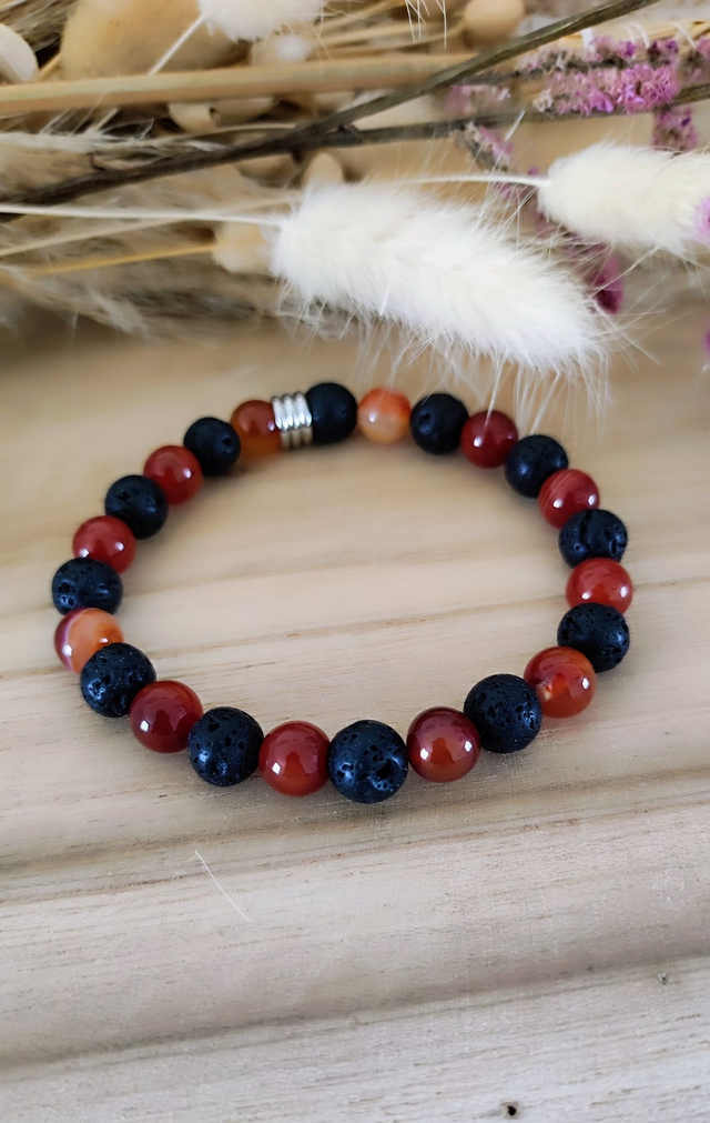 Bracelet "Vitalité et Confiance en soi" Cornaline et Pierre de Lave