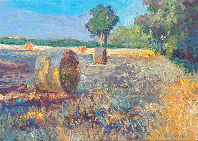 „Sonnenstrohballen“ – Öl auf Leinwand, 50 × 70 cm, 2023 | Sunlit Straw Bales