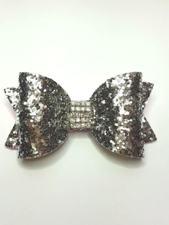 Noeud pour chien paillettes argent