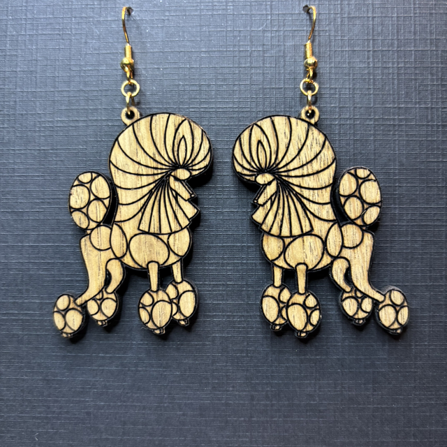 Wood - Earrings Poodle Continental Oak