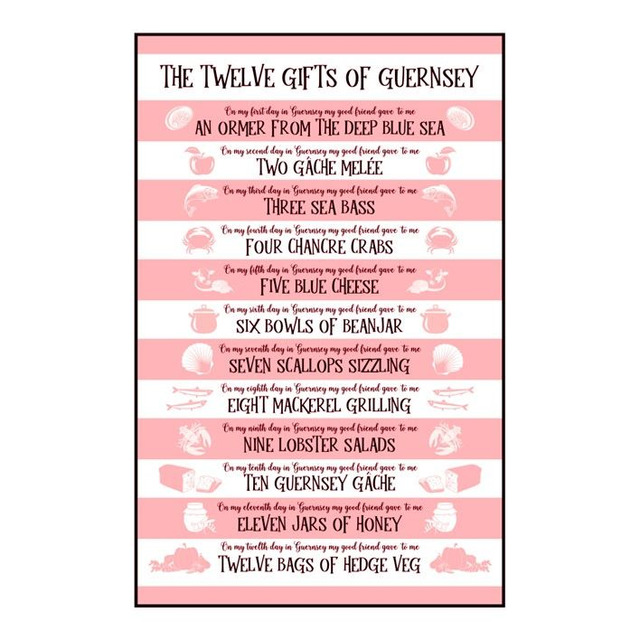 002 TEA TOWEL - TWELVE GIFTS OF GUERNSEY [PINK] TEA TOWEL
